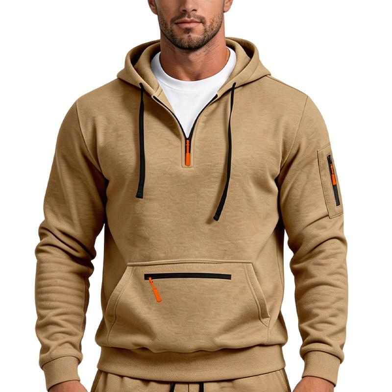 Mens Fleece Hoodie Half Zip Pullover Sweatshirt Casual Sports Top With Pockets