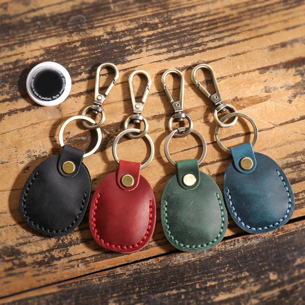 Cowhide Waterdrop IC Induction Access Card Holder - Hand-Stitched Leather Keychain Case