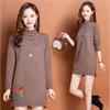 Mid Length Sweater Dress for Women Loose Thick Warm Semi High Neck Knitted Sweater Solid Color Long Sleeved Pullover