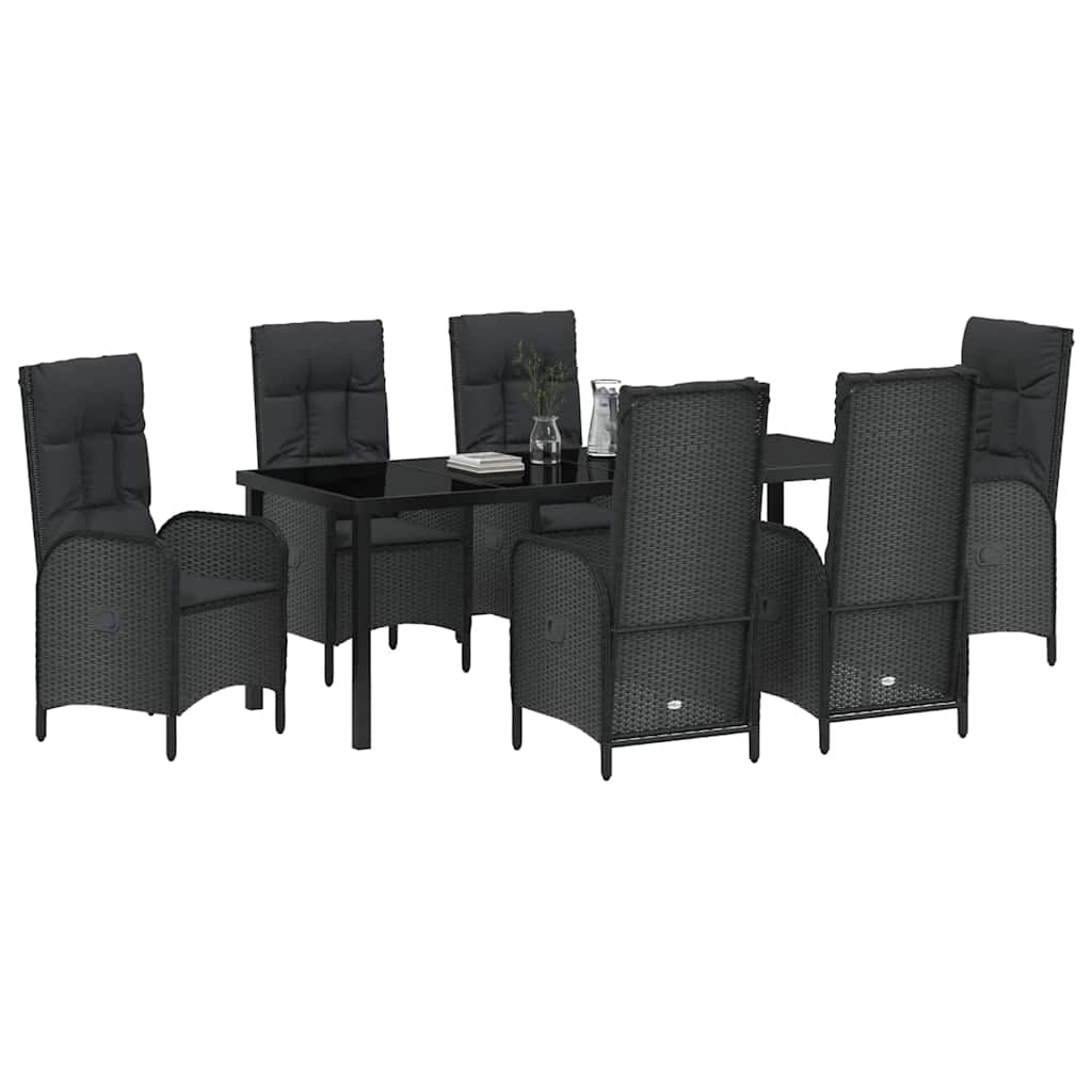 Garden Dining Set with Cushions 7 Pcs Black Poly Rattan