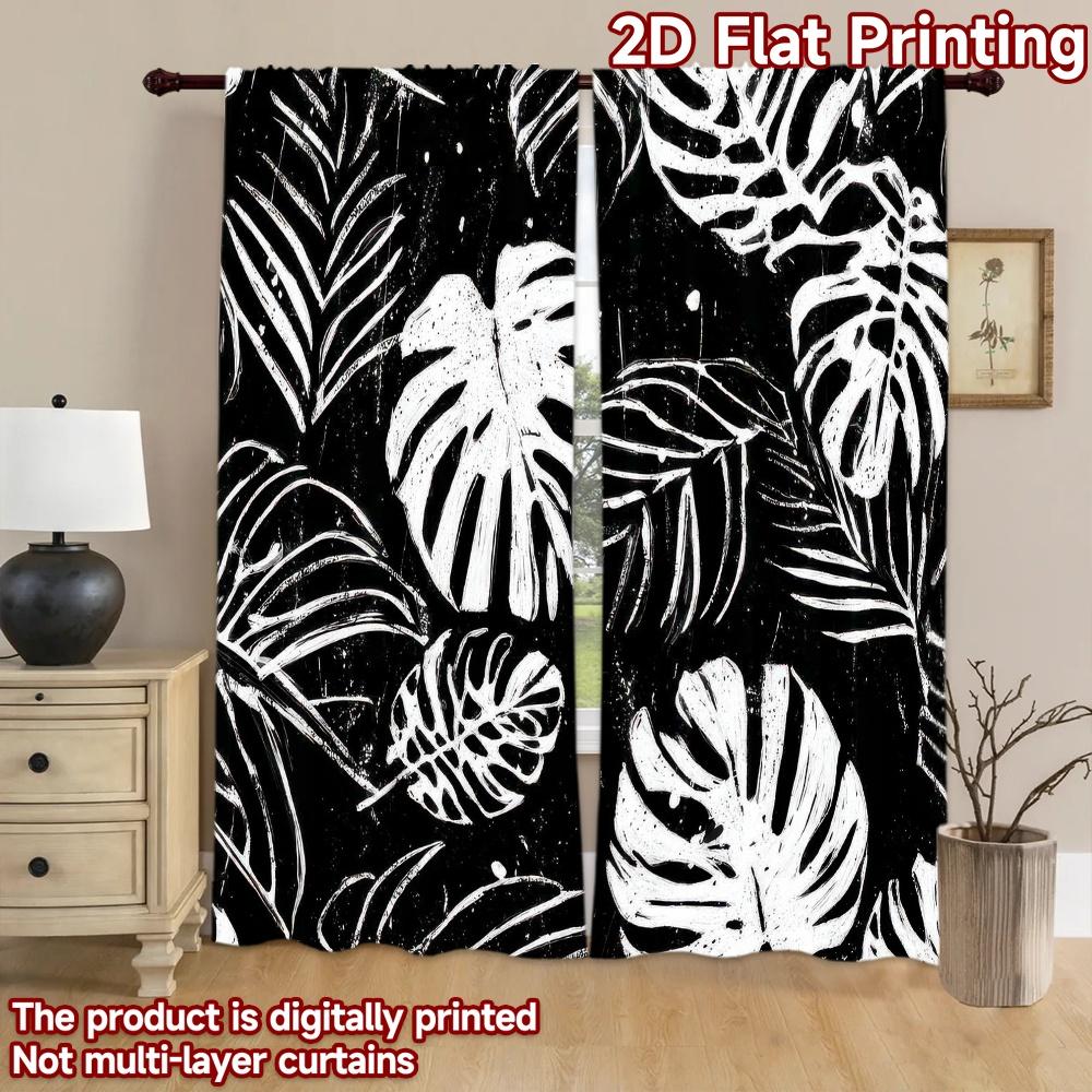 2D flat Photography Backdrop Tapestry Black and White Leaves 100% Polyester Festive Backdrops Use for Suitable for indoor