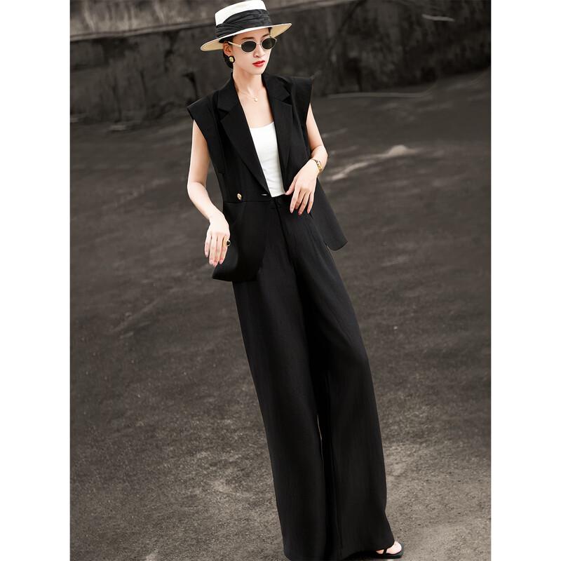 Lanse er Women s Sleeveless Blazer Vest & Wide-Leg Pants Suit L чёрный