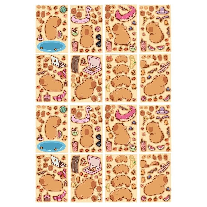 

8pcs/16pcs Capybara Puzzle Sticker Waterproof and Easy To Remove Animal Decal without Residues Birthday Party Favors