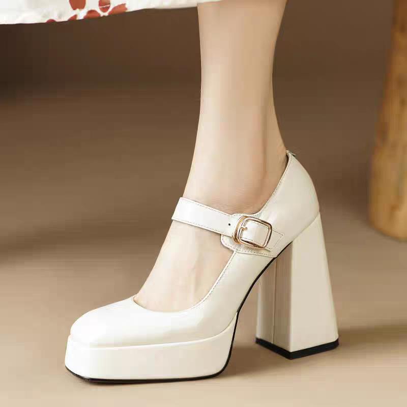 

Черные туфли Мэри Джейн с неглубоким вырезом, французский темперамент, женские, весна 2024, новые, водонепроницаемые, стол, сексуальные женские туфли на высоком каблуке 39