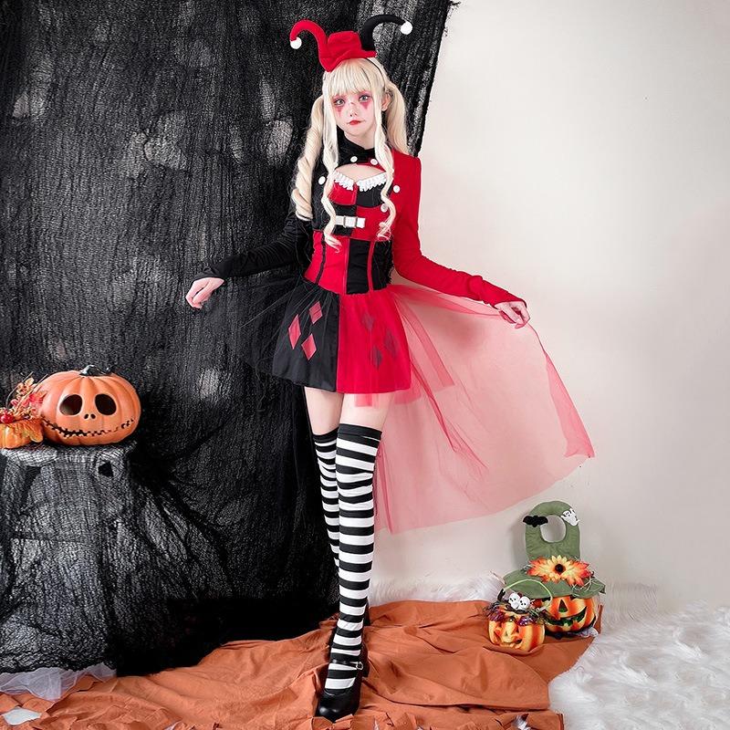 Halloween clown suit circus costume punk harry soulless clown show adult costume