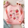 Kids Sweatshirt Sweet Strawberry: A Playful Design Featuring Strawberries, Bows, And Flowers on a Long Sleeve Crewneck Sweatshirt