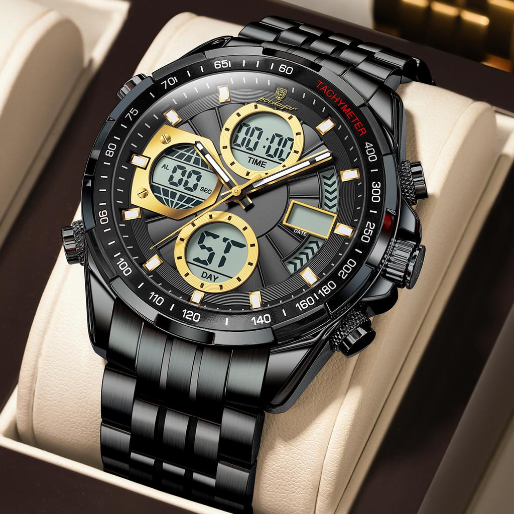 E108 Luxury Stainless Steel Multifunction Men Quartz Watch Alarm Calendar 30M Waterproof Luminous Watch for Men