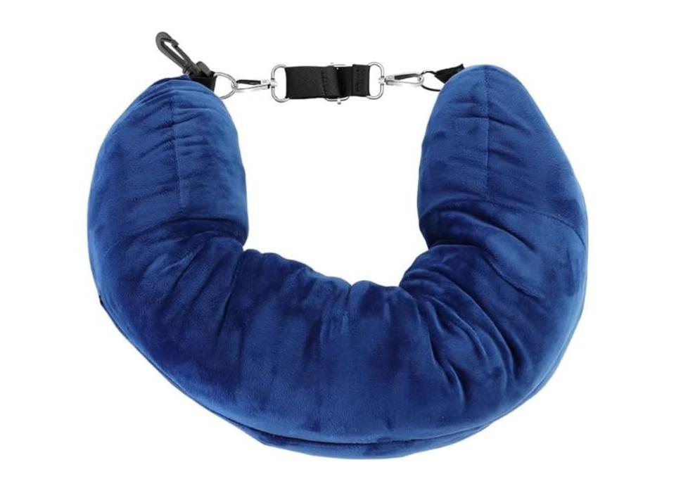 

Portable Practical Travel Pillow with Storage Bag for Outdoor Use, Adjustable Polyester Fiber Neck Support, Comfortable синий