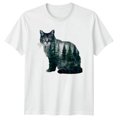 Misty Forest Cat Nature Inspired TShirt Watercolor Art Cat Animal Birthday