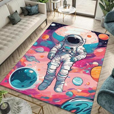 Anti-Slip Astronaut Print Room Floor Mat: Comfortable and Durable Crystal Velvet Rug for Home Decor
