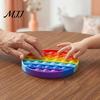 Kids Educational Toy Rainbow Push Bubble Stress Relief Round Square Heart Focus Aid Popping Game Silicone Squeeze Sensory Fidget Reliever