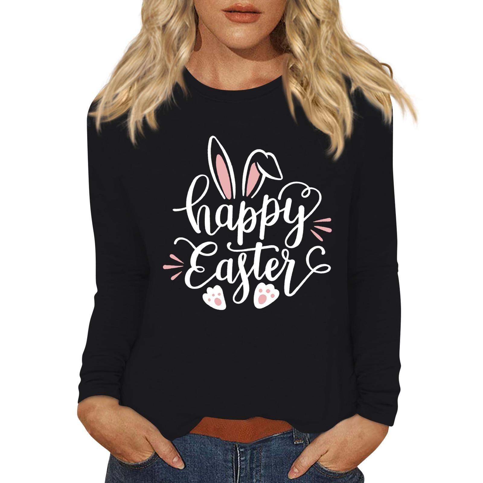 

Рубашки с длинным рукавом для женщин Пасхальный карнавал Графический принт Футболки Блузки Повседневные базовые топы Пуловеры L чёрный