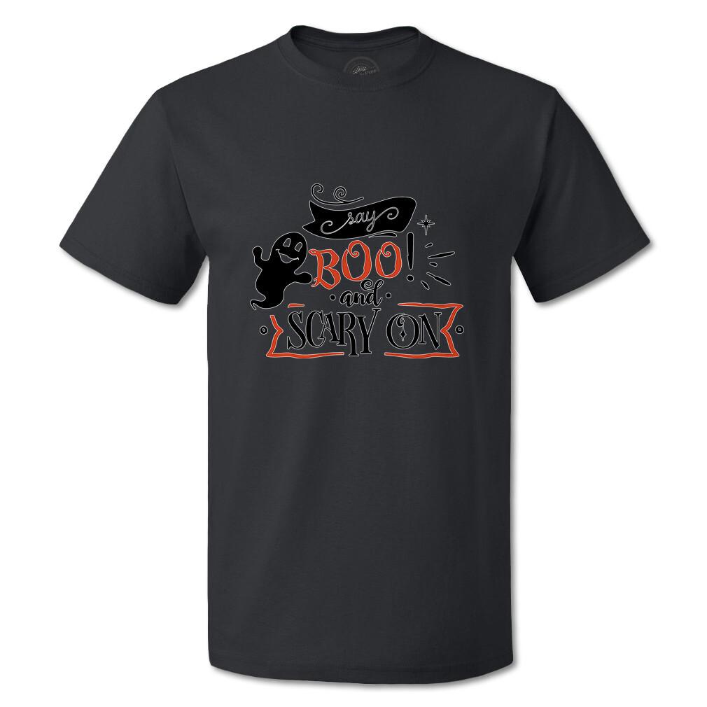 Funny Graphic T Shirts Halloween Say Boo and Scary on Style B Cotton Bats Top XXL