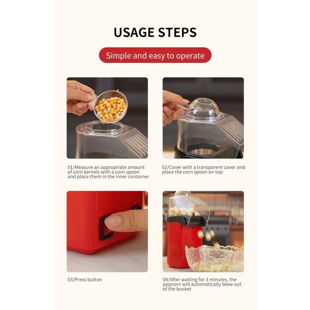 Hot air Popcorn maker Automatic popcorn machine Household small popcorn machine Popcorn maker