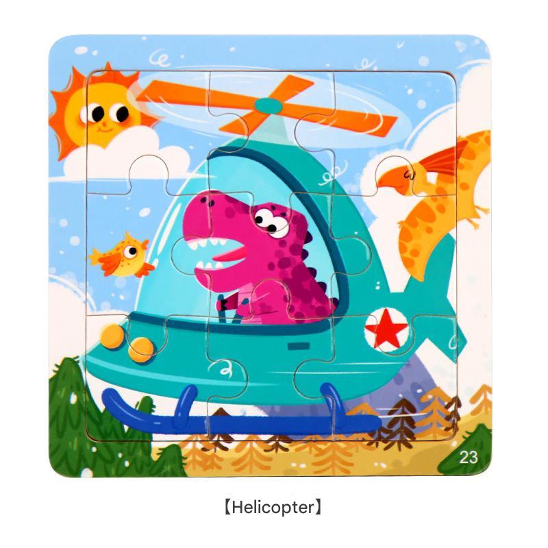 9-Piece Wooden Children'S Jigsaw Puzzle Toy For Early Childhood Education Cartoon Animal Transportation Cognitive Puzzle