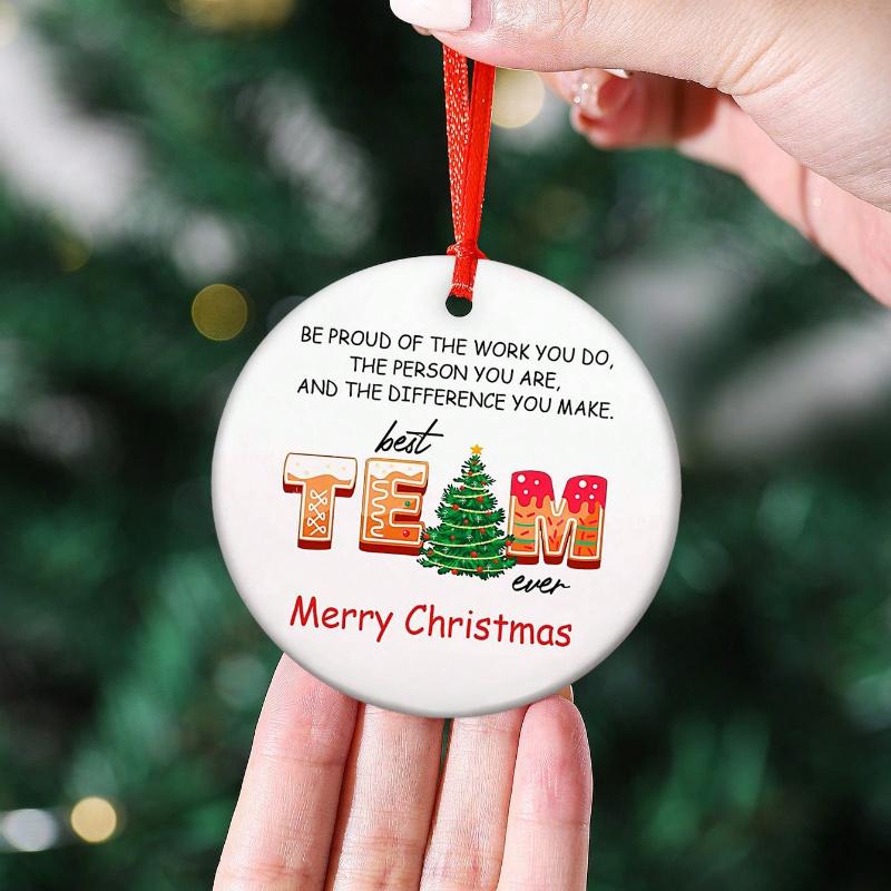 1 szt. "Bądź dumny z pracy, którą wykonujesz, Najlepszy zespół w historii, Wesoły " Okrągła ceramiczna dekoracja domu, Zawieszka na choinkę, okno, kominek, do ogrodu