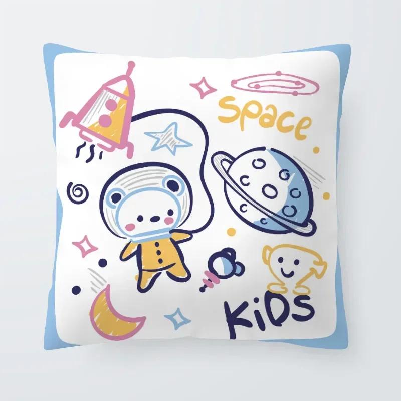 Astronaut Cat Planet Text Pillowcase Decoration Living Room Bedroom Sofa Pillowcase Creative Fun Cartoon Cushion Cover