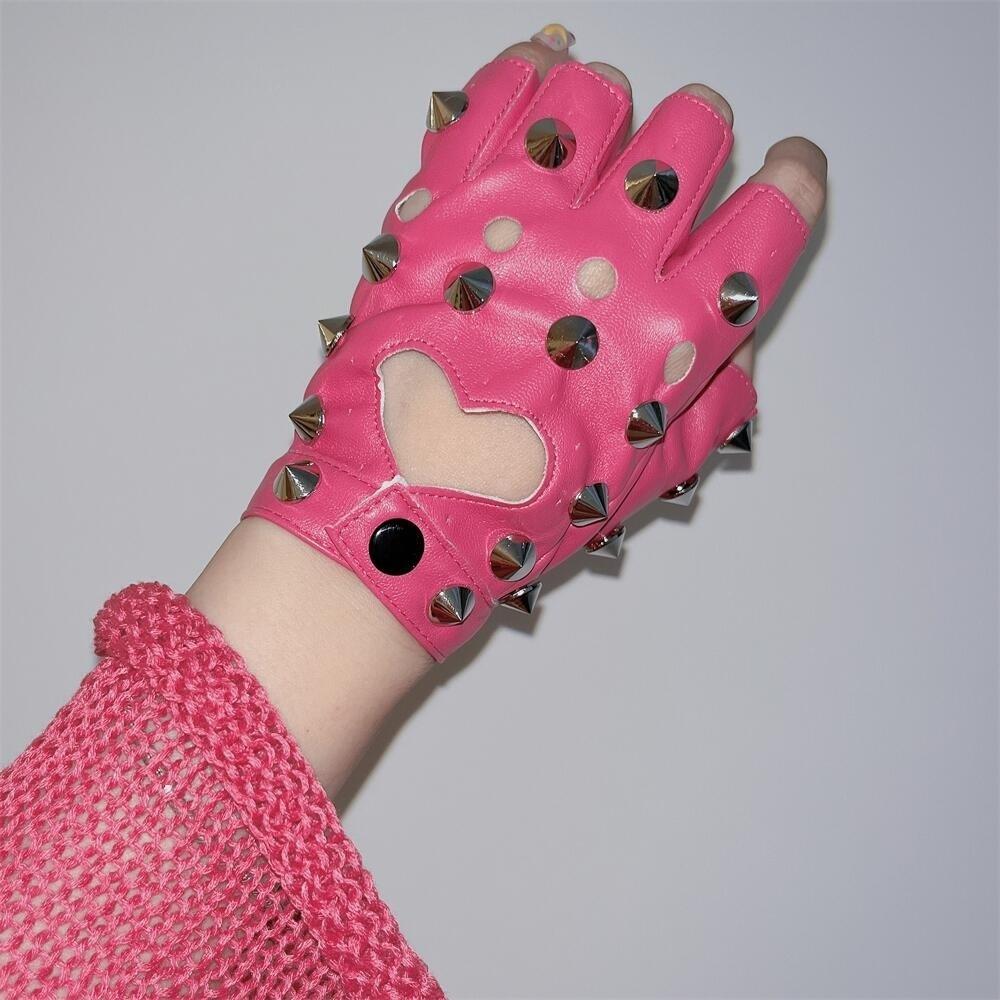 Fingerless Half-palm Gloves PU Leather Patent Leather Gloves Lolita Rivet Gloves  Hip-Hop