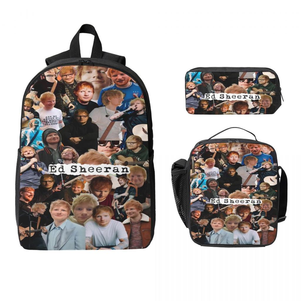 3Pcs Ed Sheeran Loop Tour 2026 Backpack Set for Kids Pen Bags Bookbag Sets with Lunch Box For School Students Knapsack