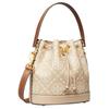 Tory Burch T Monogram 21 Drawstring Closure Detachable Shoulder Strap Leather Bucket Bag Women bags Longan-Brown Cream-White 146294-020