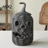 Festive Indoor Lighting Handwoven Halloween Pumpkin Basket, Spooky Candy Storage Basket with Lid, Vintage Wicker Fall Table Centerpiece Light