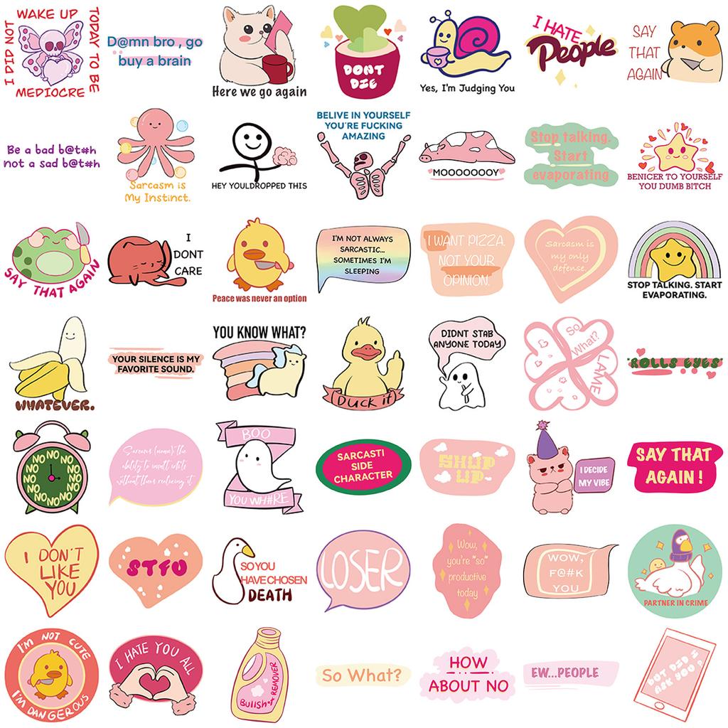 50 Pink Humorous Satirical Cartoon Images Graffiti Stickers Trolley Box Diary Waterproof Stickers