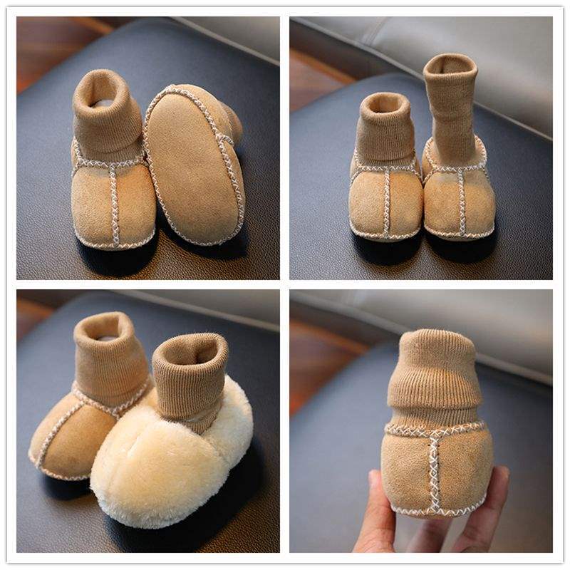 Imitationsfell integrierte Babyschuhe und Socken Neugeborenes Baby warm Herbst und Winter weich besohlte Socken Schuhe 0-3-6-12 Monate