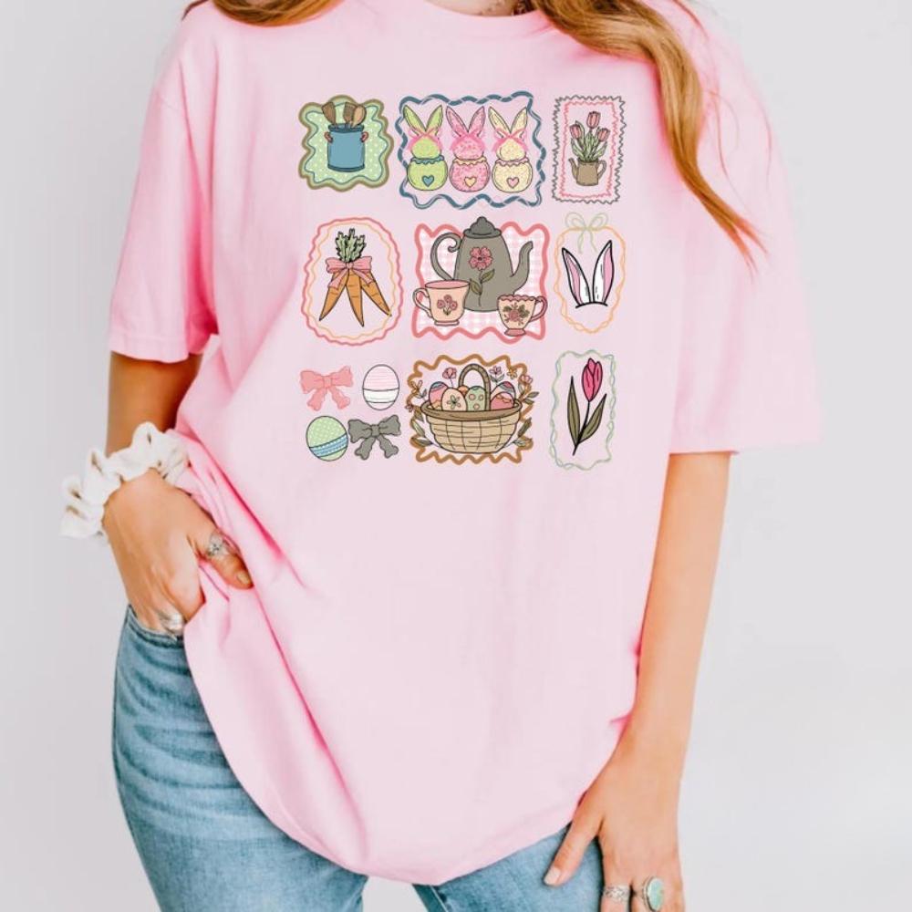 

Easter Bunny Pastel Spring Printed Tshirt Women Unisex Casual Cotton T Shirts Creative Streetwear Camisetas Tops Tee Shortsleev 3XL