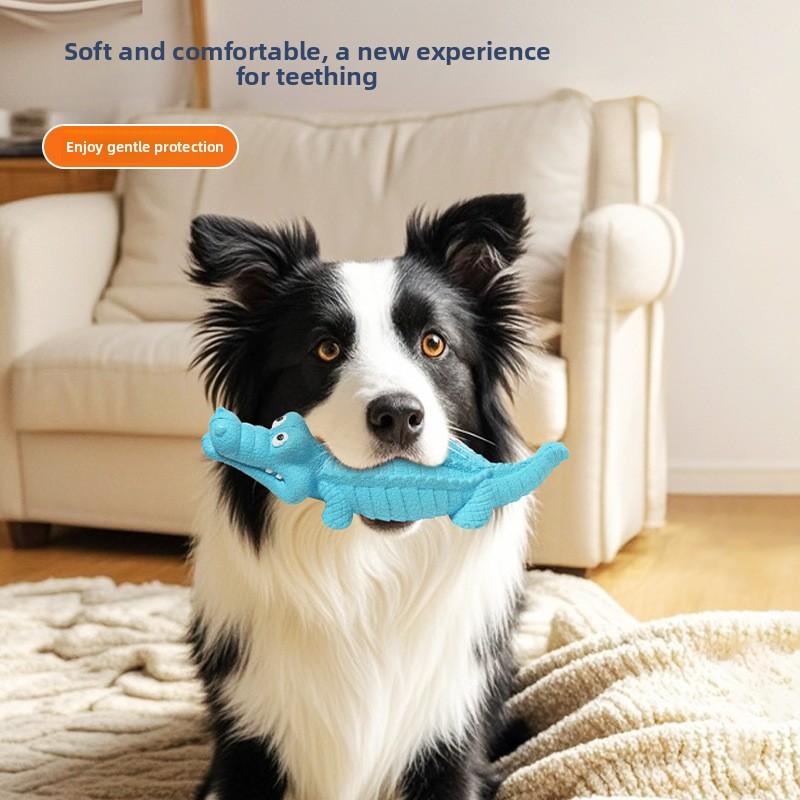 Natural Rubber Sound-emitting Crocodile Dog Toy, Interactive Teething, Self-entertaining, and Durable Pet Toy