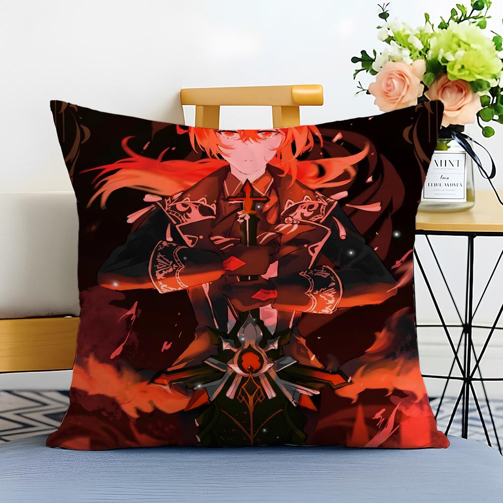 Game Genshin Diluc Cushion Cover Washable Linen Pillowcase Soft For Sofa Bed Cozy Home Room Decor