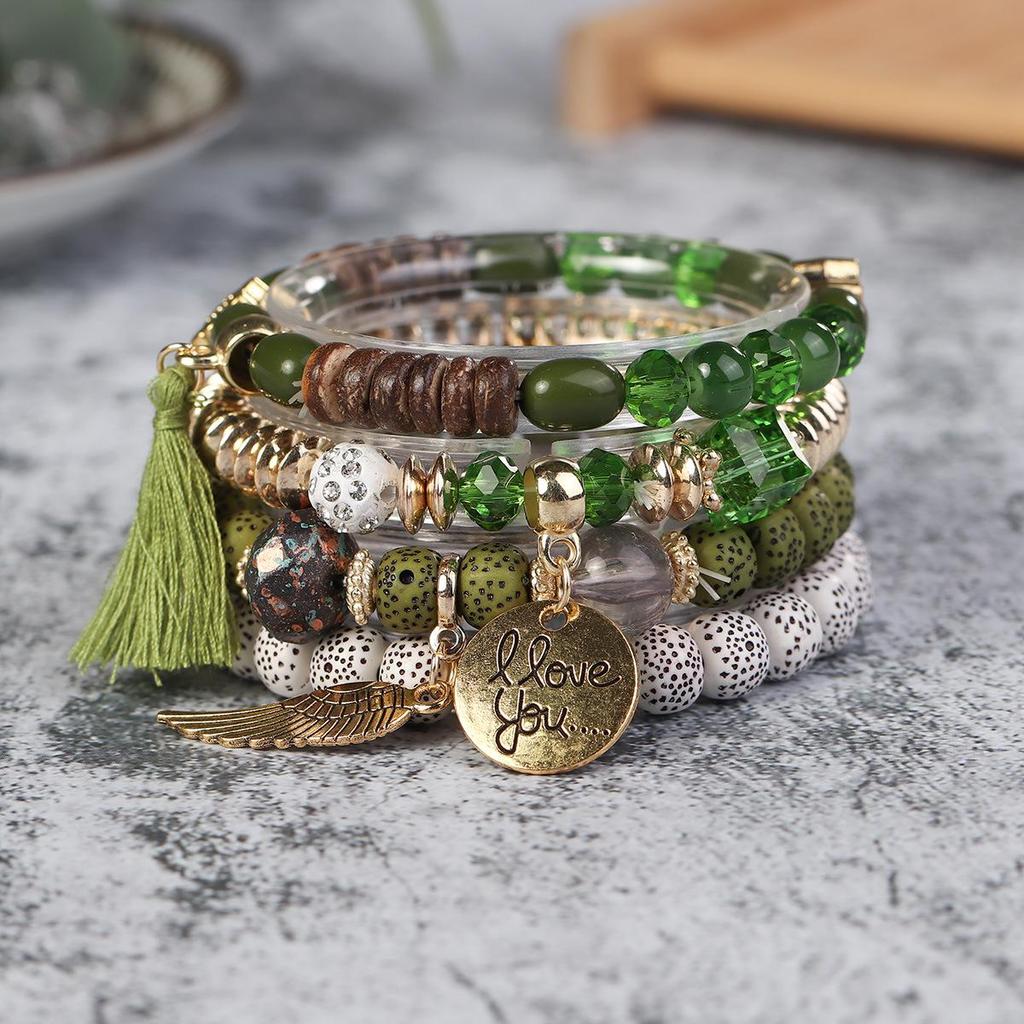 Bohemian Trendy Bracelet with Wings, 'I Love You' Tassel Pendant, and Retro Creative Design