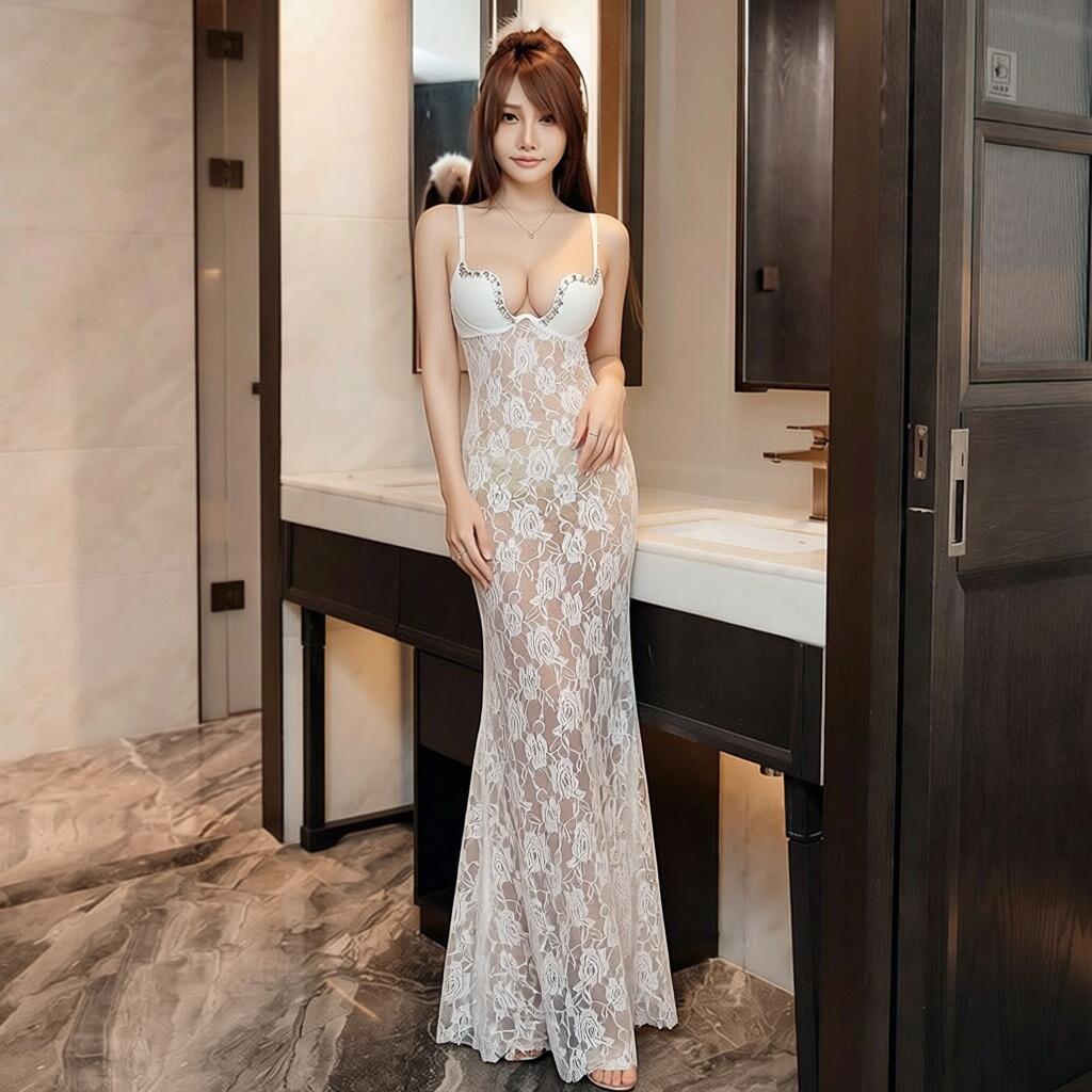 Summer Tube Top with Diamond Lace Suspender Fishtail Dress Skirt Women's Waist and Thin Long Temperament Light and Familiar Style Banquet Wear