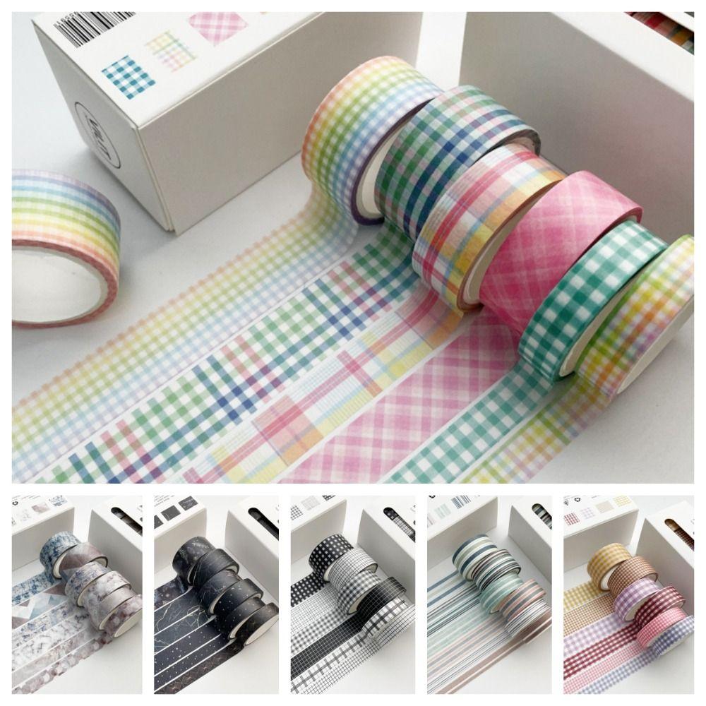 6Rolls/box Kawaii 6 Colors Plaid Washi Tape DIY Handbook Wrapping Paper Stickers
