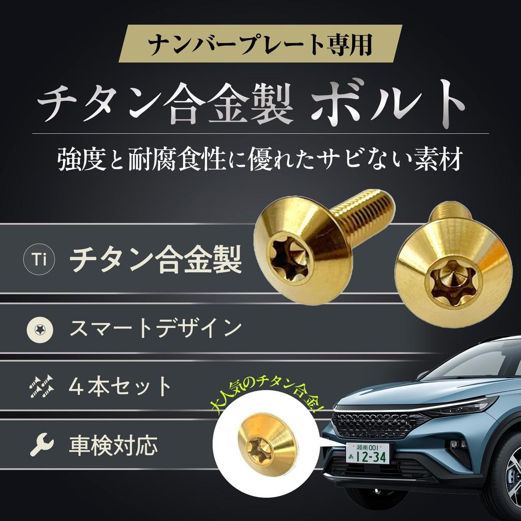 RENPA Titanium Alloy License Plate Bolt Smart Design Vehicle Inspection Compatible (Gold Bolt Length 0.6 Inch (15 Mm)