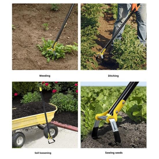 Double-Ended Garden Hoe & Weeder Heavy Duty Scuffle Hoe for Soil Loosening & Weed Removal 30-72 Inch Height Adjustable Long Handle Garden Tool for