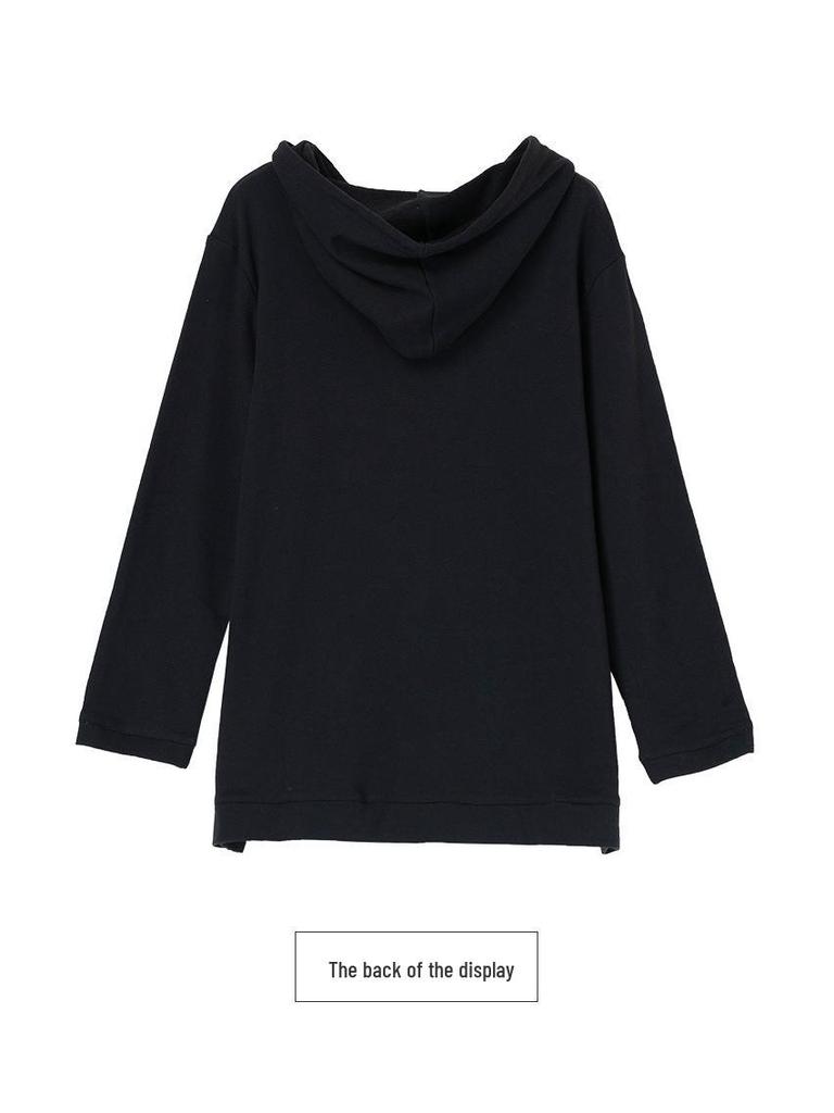 Women's Mid-Length Hooded Sweatshirt - Loose Fit, Plus Size, Casual Top for Spring/Autumn, Hip-Covering Design for Middle-Aged Moms
