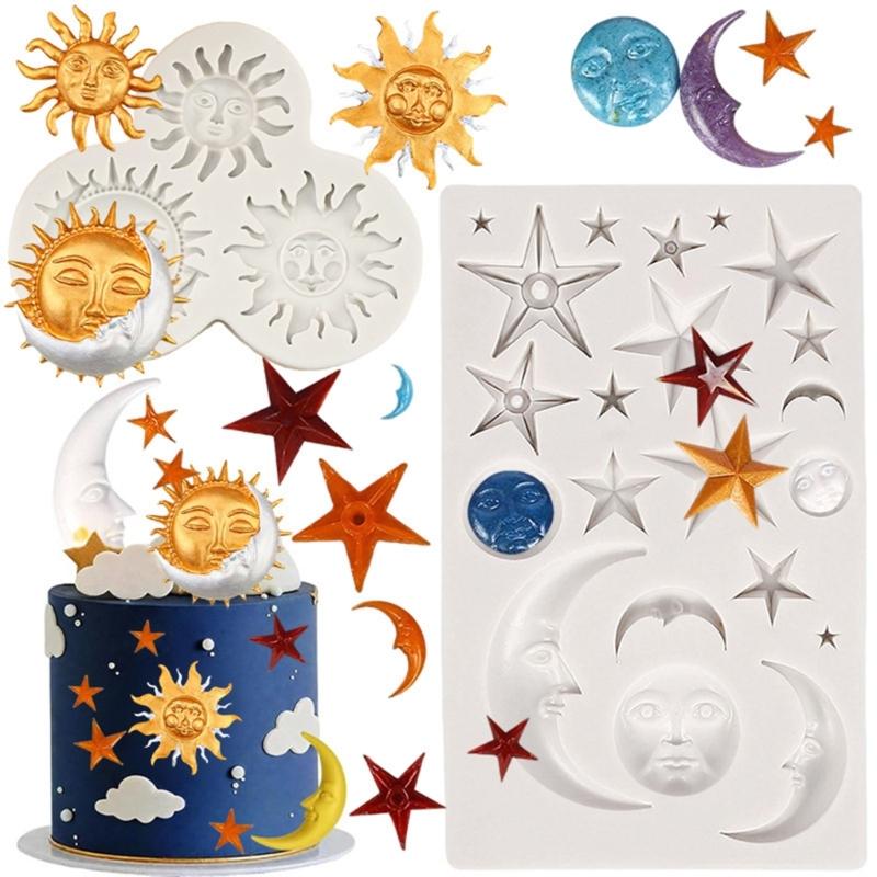 Multi-Cavities Cake Baking Mold Moon Sun Star Silicone Fondant Molds For Making Chocolate Candy Handmade Clay Craft