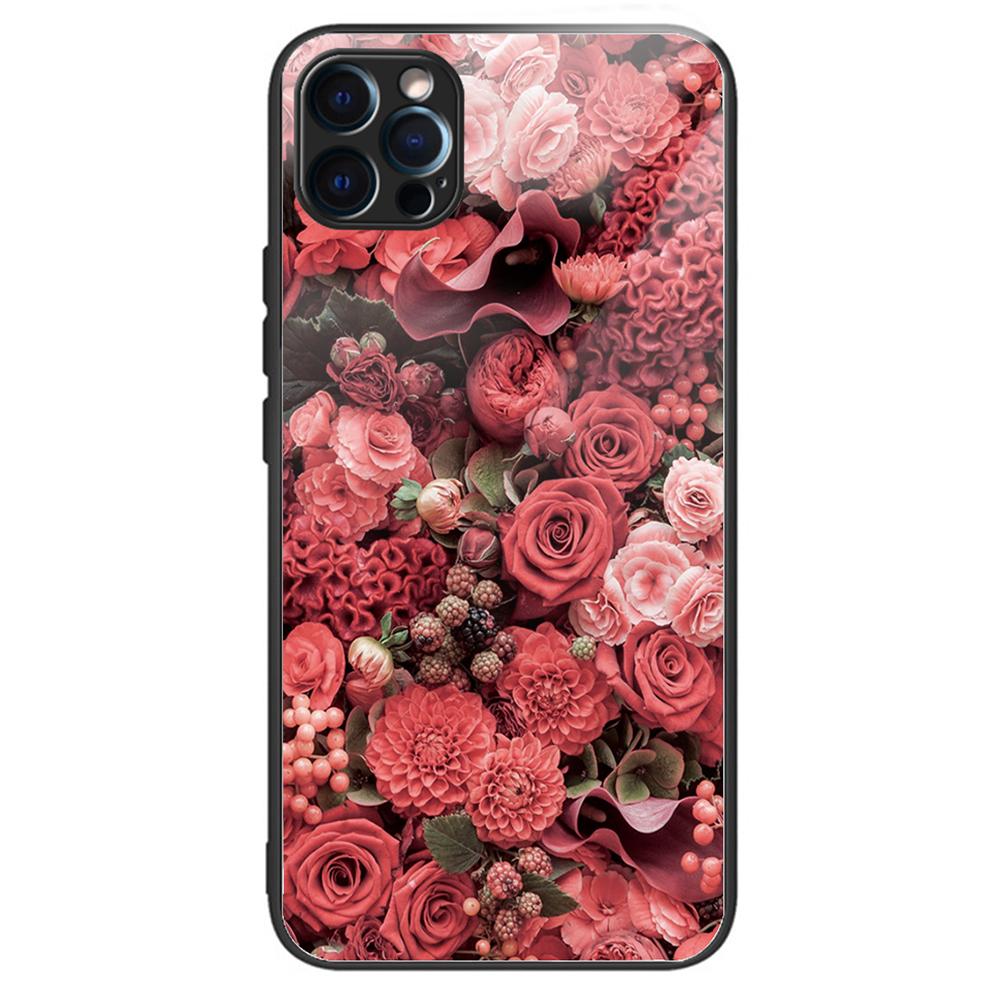 For iPhone 15 Pro Pattern Printing Phone Case Tempered Glass Back+TPU Edge