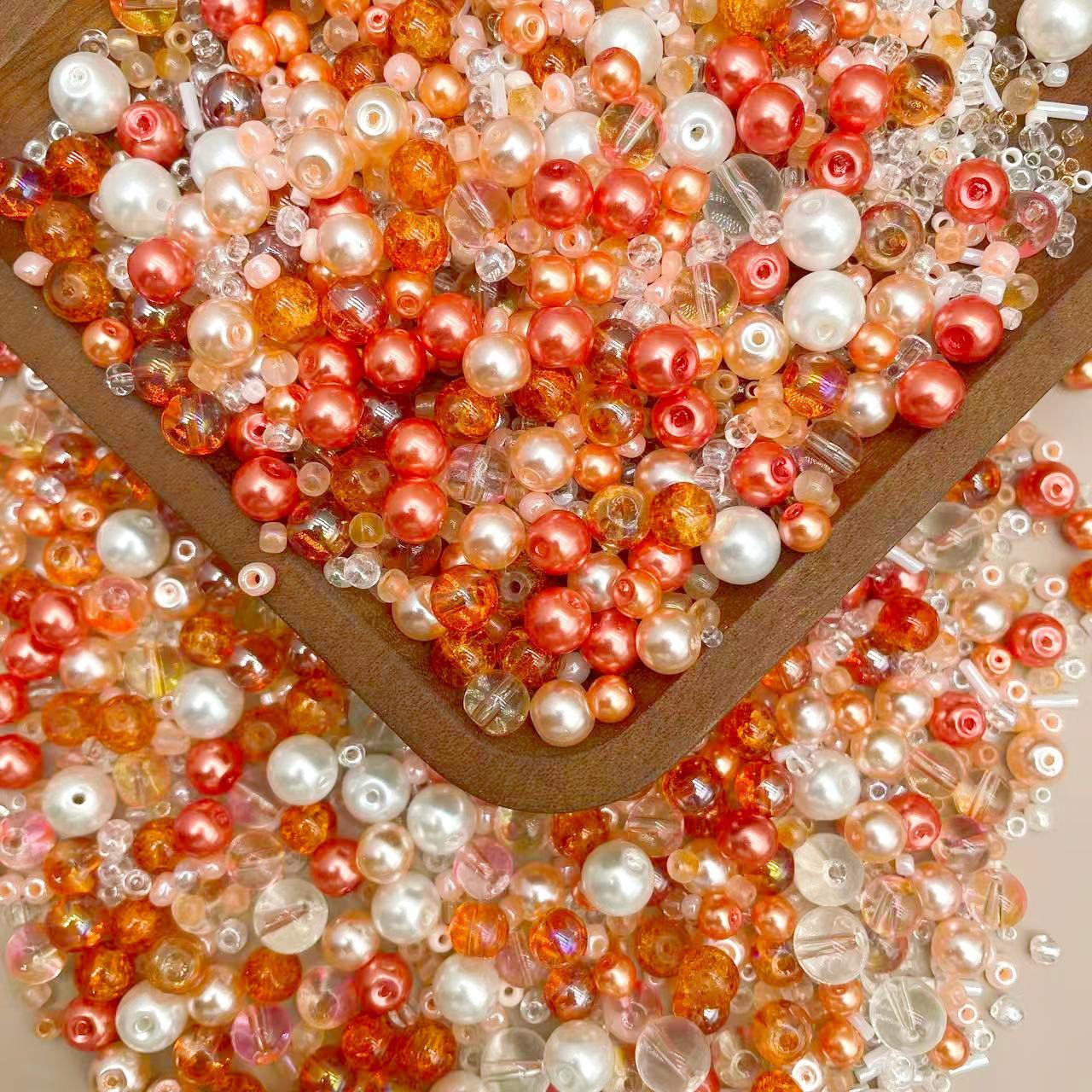 Imitation Pearl and Mixed Bead Lampwork Glass Beads for DIY Bracelets and Necklaces 1 Pound with 10m Elastic Cord
