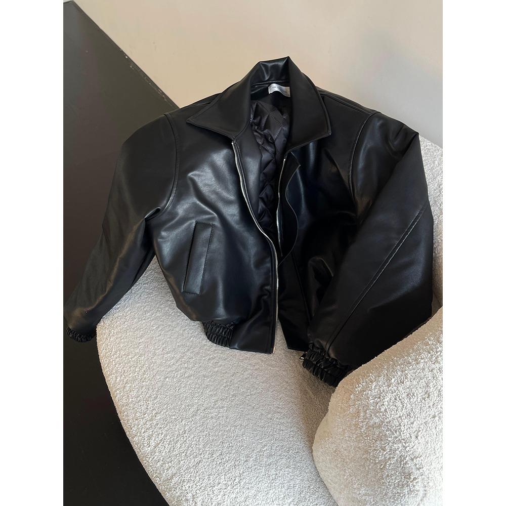 

Men s Trendy Black PU Leather Padded Jacket - Korean Style Zipper Outerwear 2XL