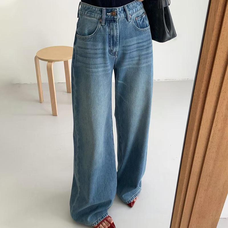 European & American Women's High Waist Wide Leg Jeans: Slimming, Straight Leg, Floor-Length, Versatile Casual Pants.