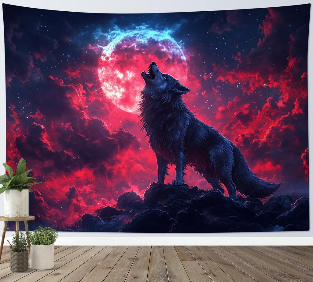 Wolf Tapestry Wall Hanging Wild Animal Wall Tapestry Wolves Howl In Snowy Tapestries Winter Snow Scene Wall Decor Blanket For