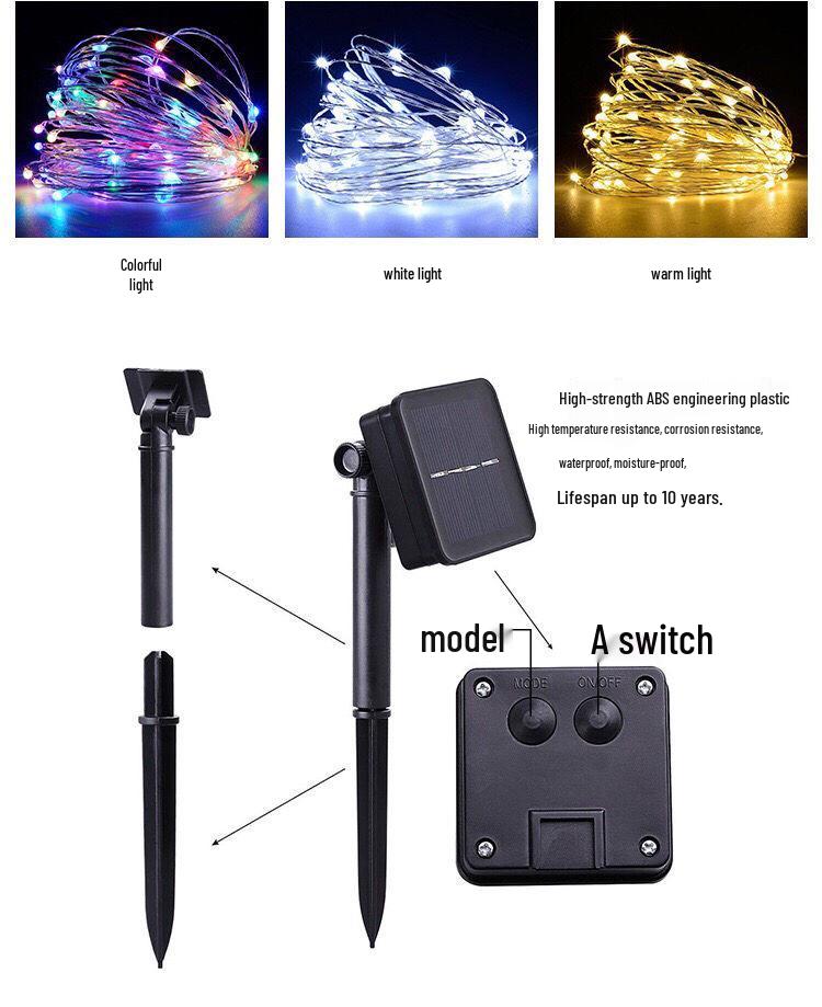 Solar-Powered LED String Fairy Lights - Waterproof Outdoor Copper Wire Christmas Decoration