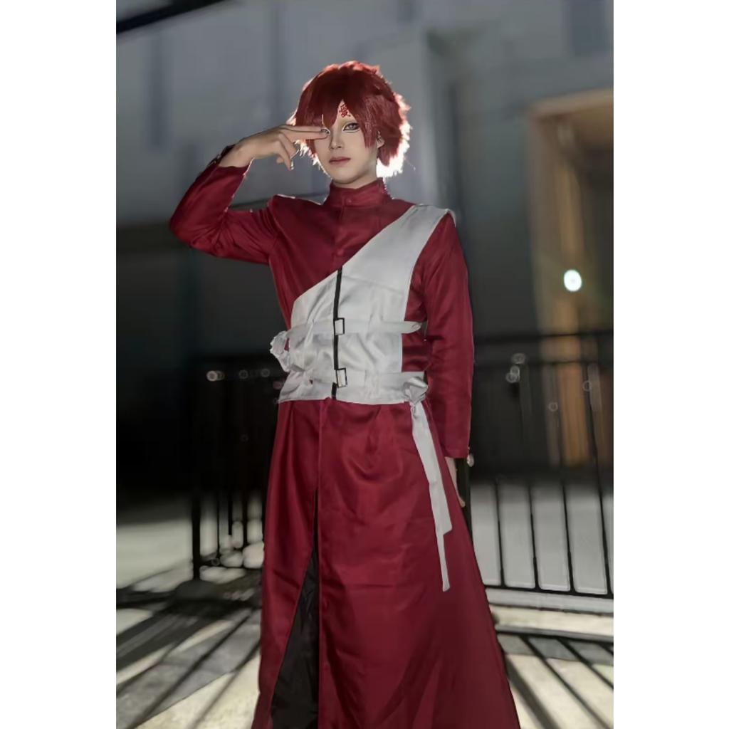 Gaara Cosplay Kostyme Sandfoss Femte Kazekage Rødt Hår Shinobi Ninja Tatoveringsklistremerke Sett Parykk Halloween Jul