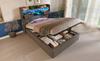 Upholstered Bed 90x200 Cm with Hydraulic Storage & LED Headboard, 4 Charging Station, Single Bed Slatted Base, Grey Linen Fabric (Without Mattress)
