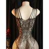 Sheer Floral Jacquard Fishnet Bodysuits - High Stretch, Open Chest, Women Sexy Lingerie Crotchless Bodystockings Babydoll Dress