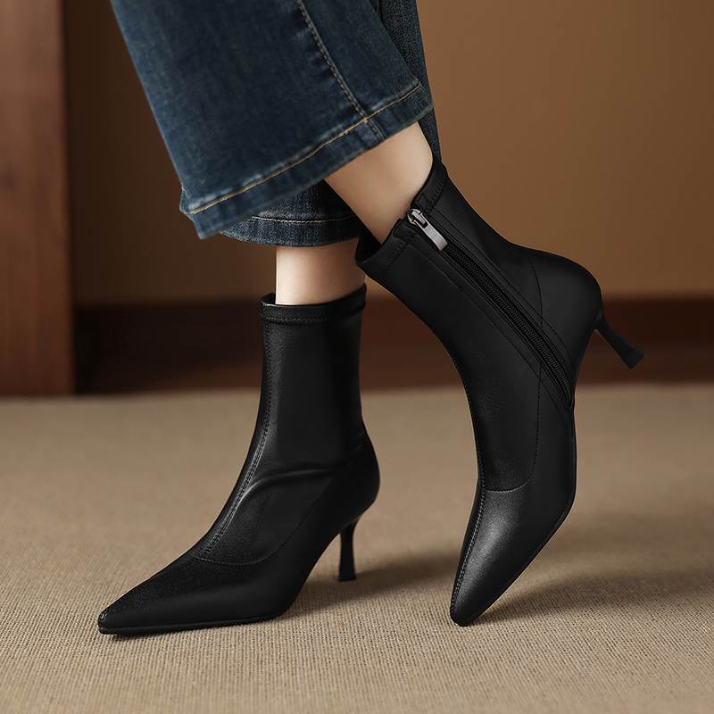 Krazing Pot Microfiber Pointed Toe Thin High Heels Modern Boots Size 42 Zip Women Elastic Ankle Boots