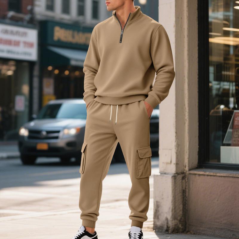 Set di pantaloni da lavoro casual da uomo Autunno/Inverno, stile vintage, foderati in pile, termici, con cerniera