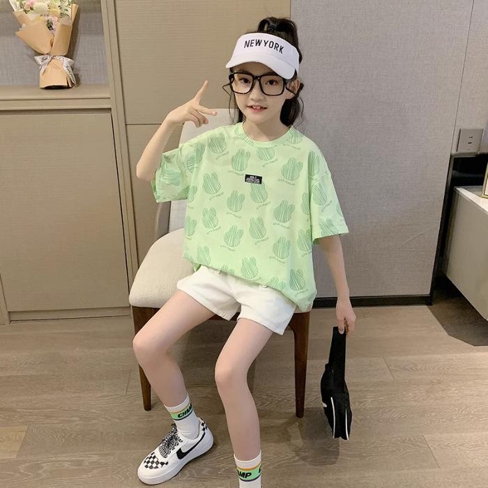 

Девичья футболка с коротким рукавом в корейском стиле Лето 2025 Модный легкий модный топ 130 зелёный