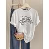 Spring and Summer Casual Women'S Tops Hand-Painted Style with Lovely Floral Prints Round Neck Sleeve T-Shirt Clothes